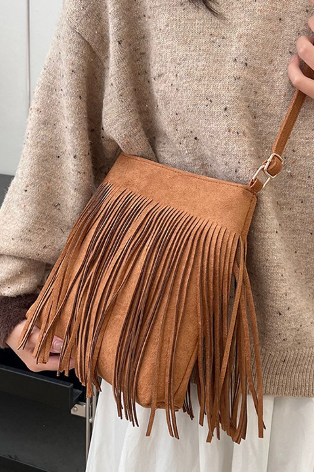 Suede Fringe Shoulder Bag