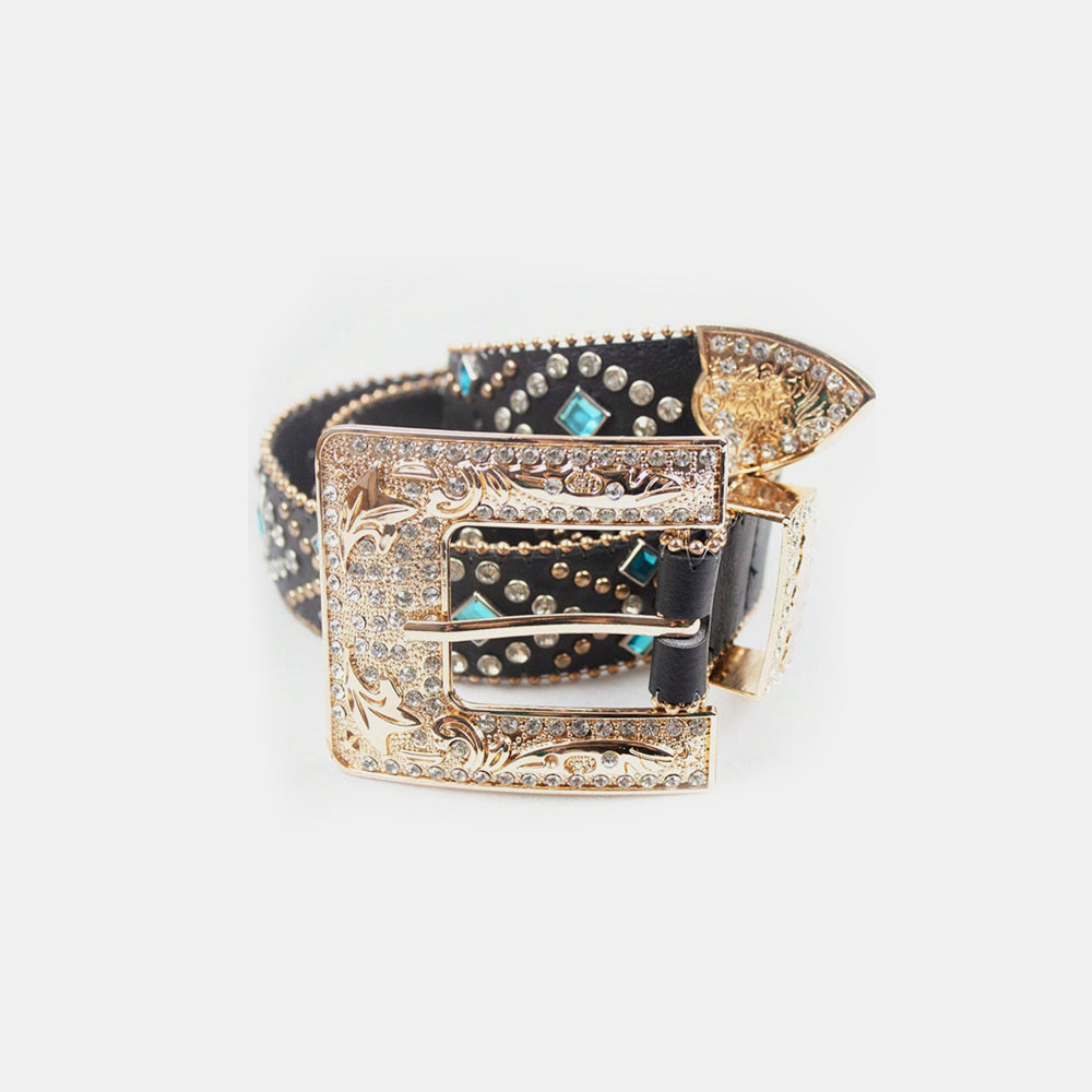 Rhinestone PU Leather Belt