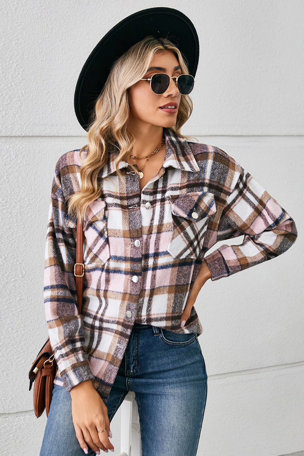 Button Down Collared Plaid Shacket