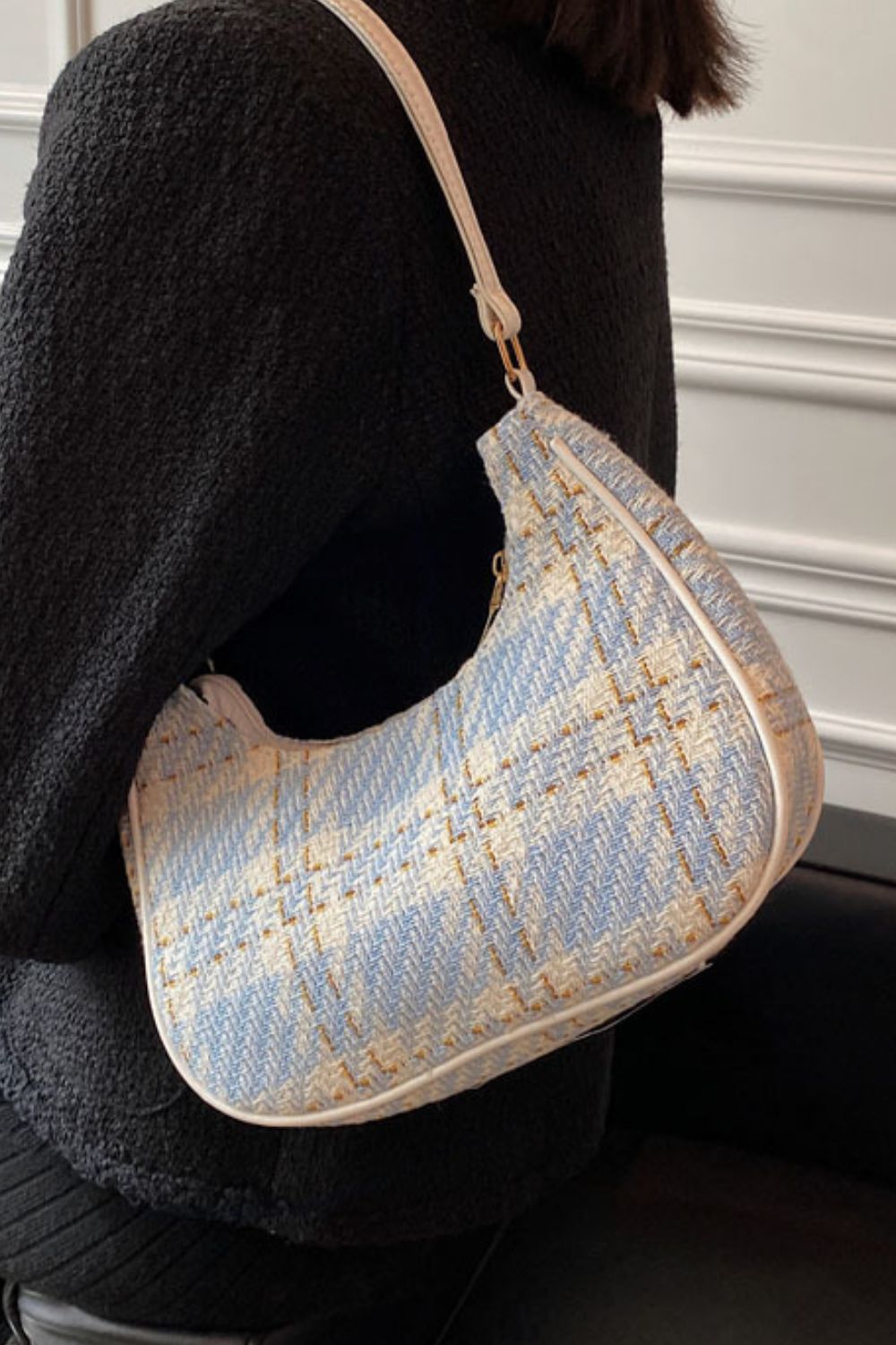 Plaid Fixed Strap Shoulder Bag