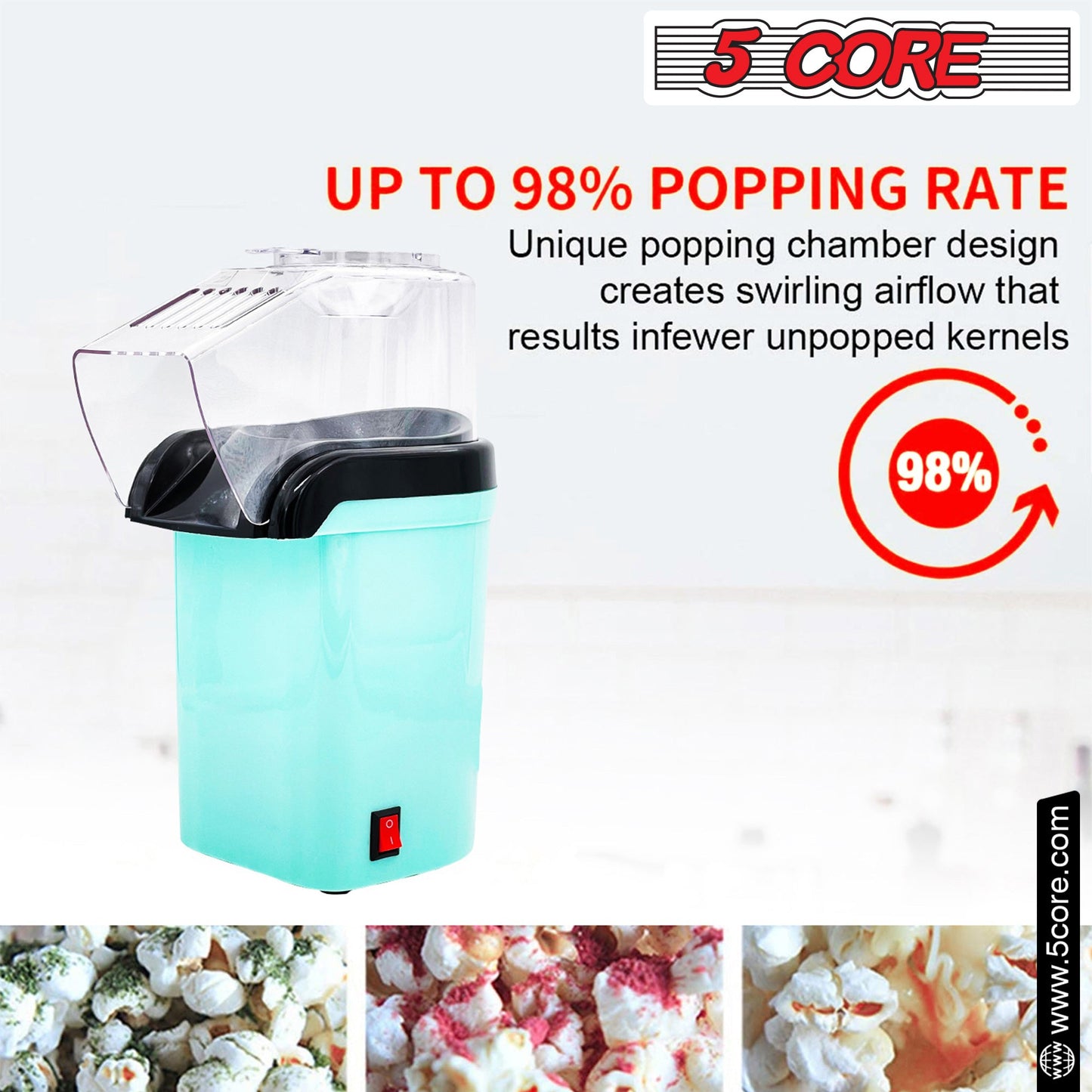 5Core Hot Air Popcorn Machine, 16 Cup, Electric Oil-Free Pop Corn