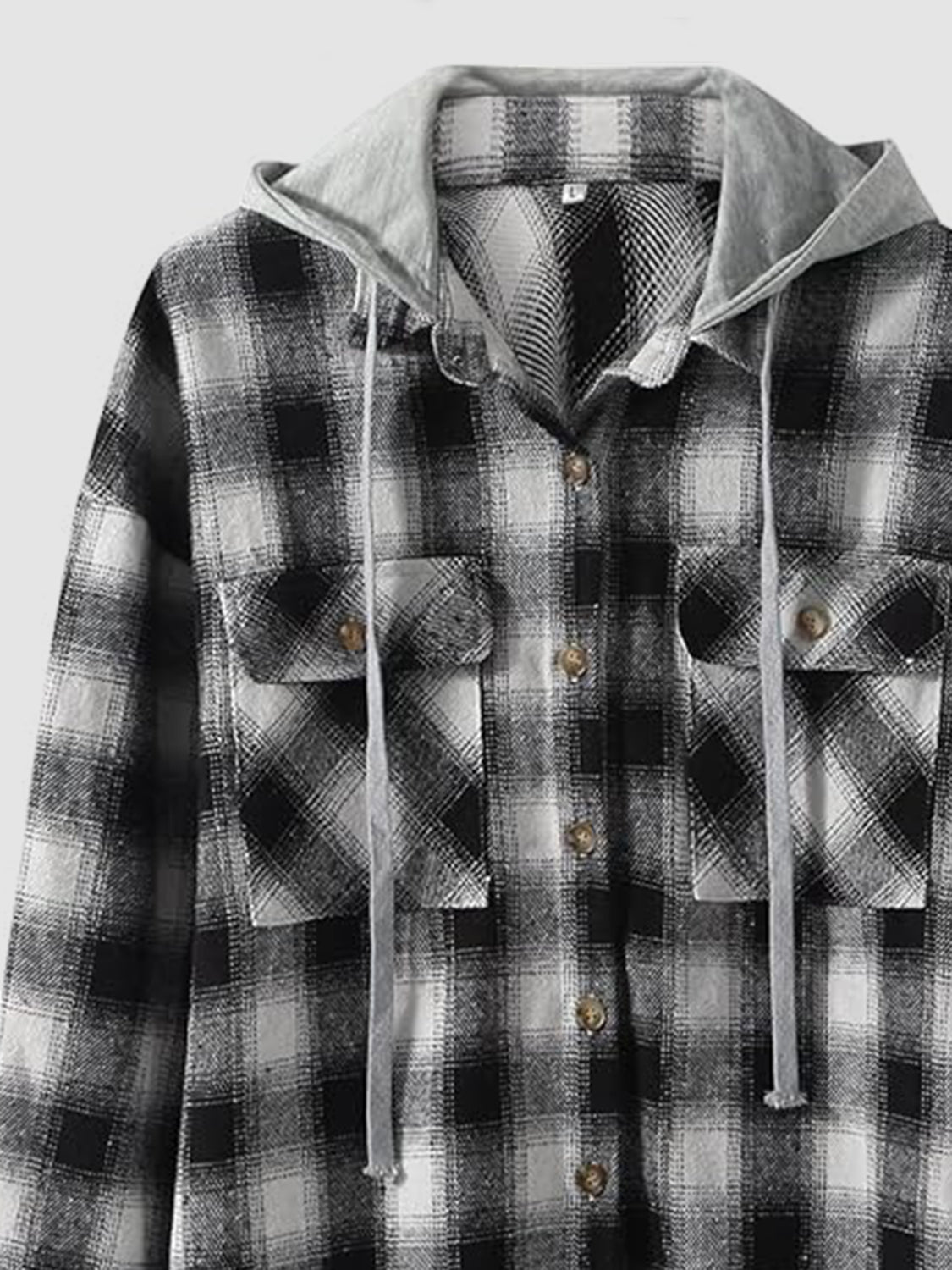 Raw Hem Plaid Long Sleeve Hooded Jacket