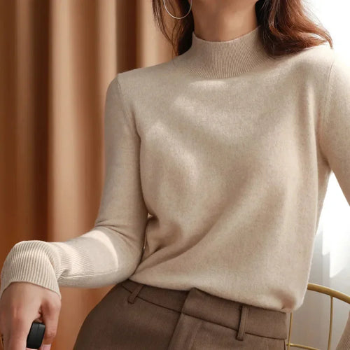 Autumn Winter chic Bottom Sweaters Women Fashion Turtleneck Pullover