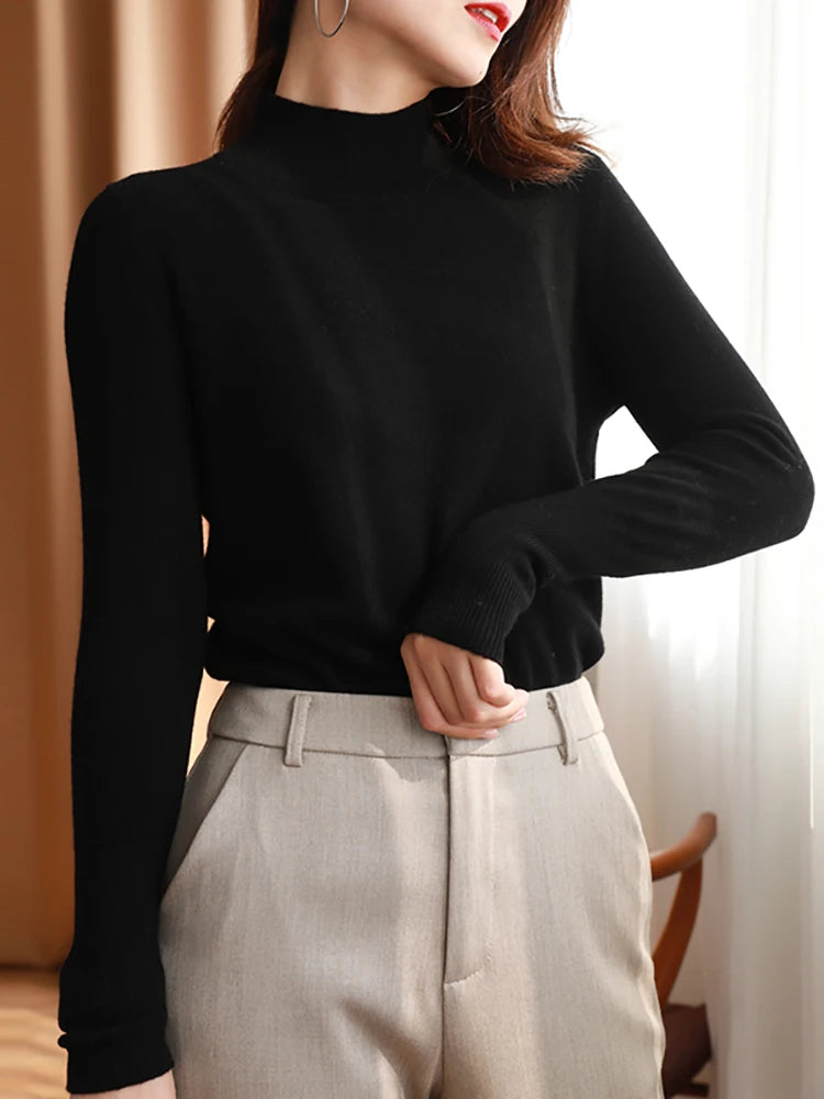 Autumn Winter chic Bottom Sweaters Women Fashion Turtleneck Pullover