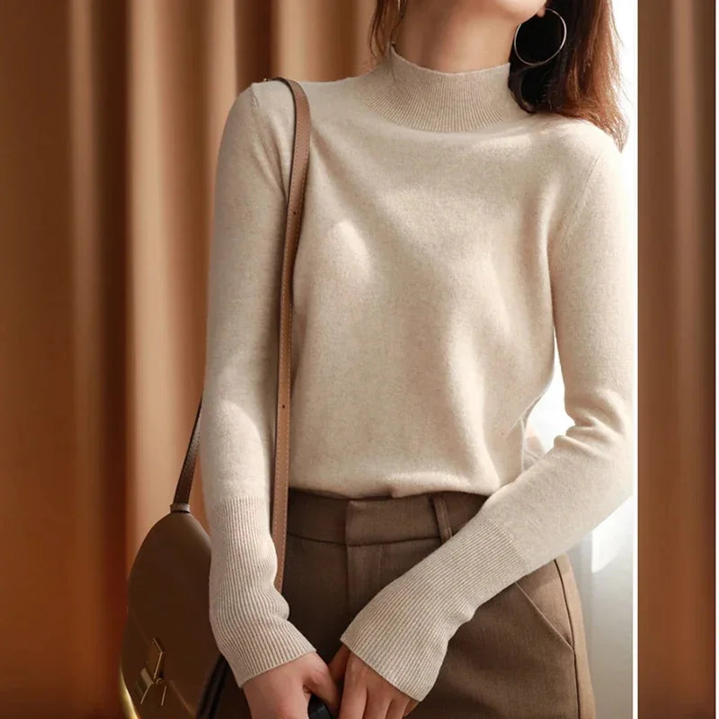 Autumn Winter chic Bottom Sweaters Women Fashion Turtleneck Pullover