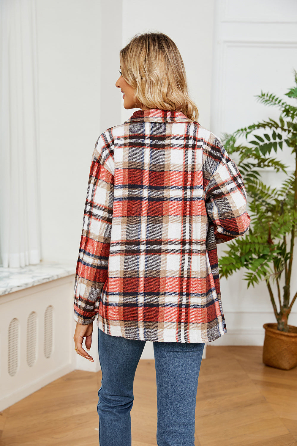 Button Down Collared Plaid Shacket