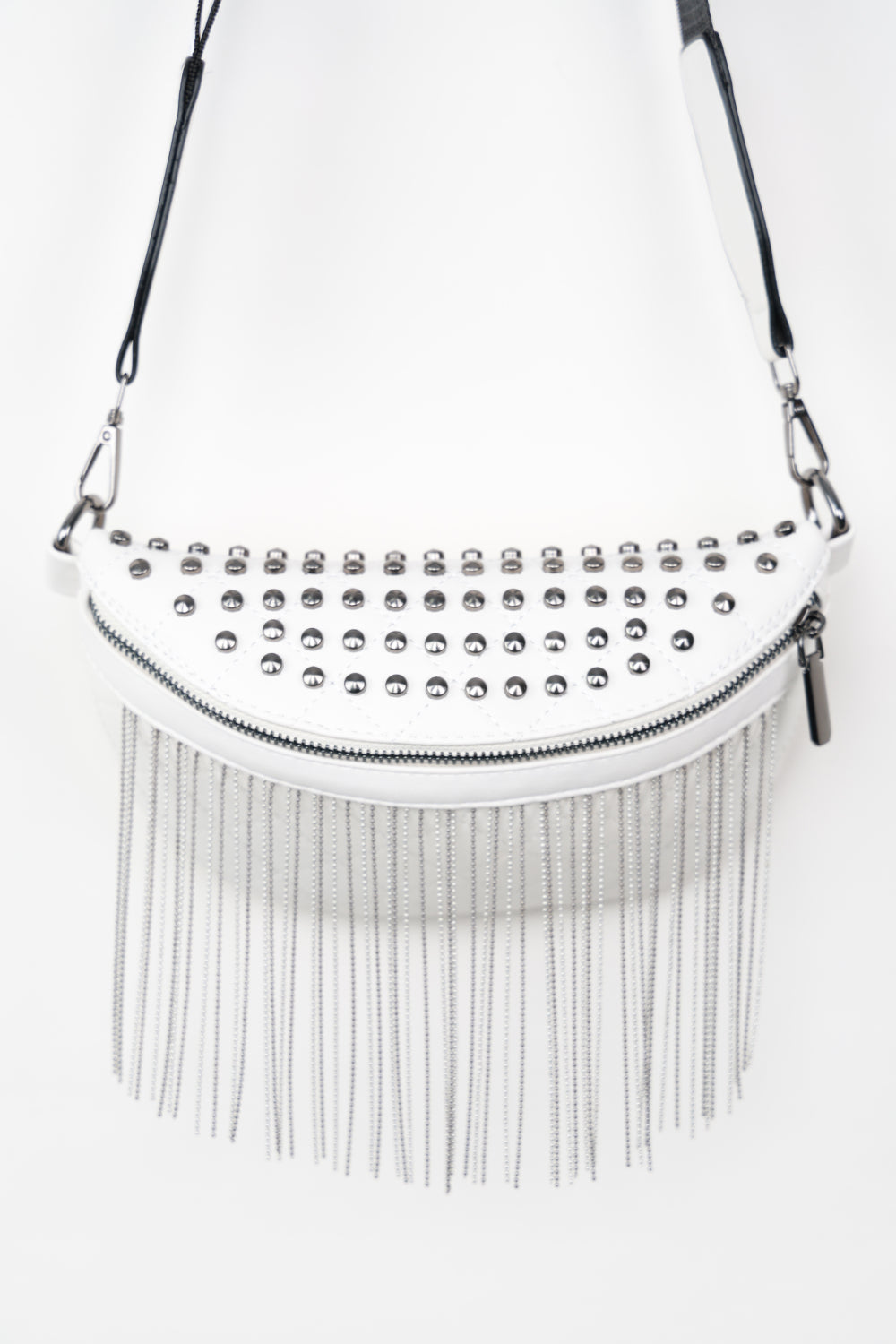 PU Leather Studded Sling Bag with Fringes