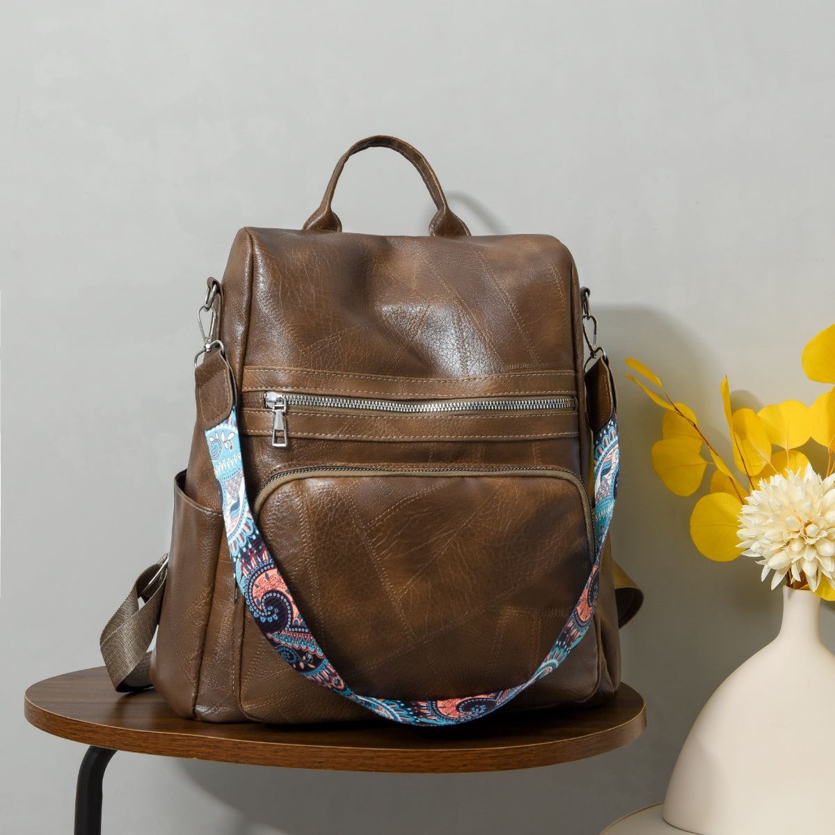 PU Leather Adjustable Strap Backpack Bag