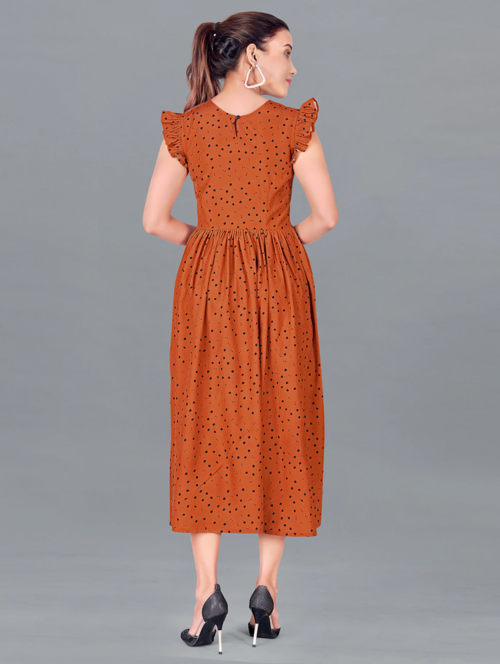 Brown Printed A-Line Dress(SizeL)(ColorBrown)